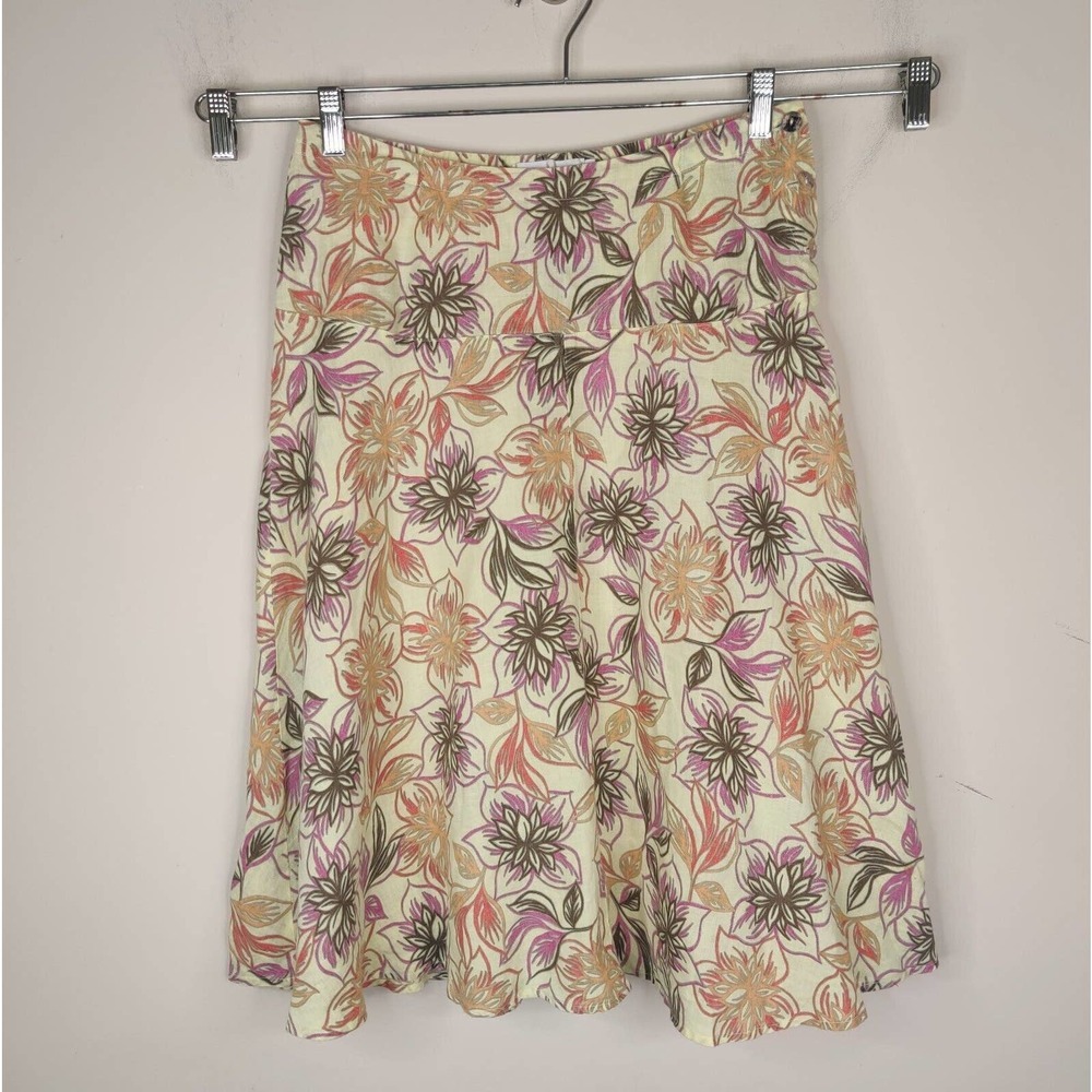 Cut Loose Floral Linen Skirt A-Line Midi Length